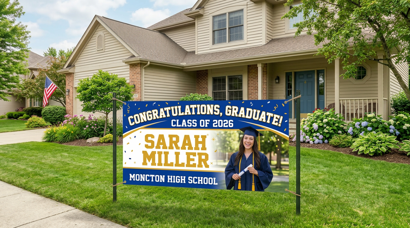 Custom Graduation Banner — 3×6 ft Banner will be tailored to grads uniform color